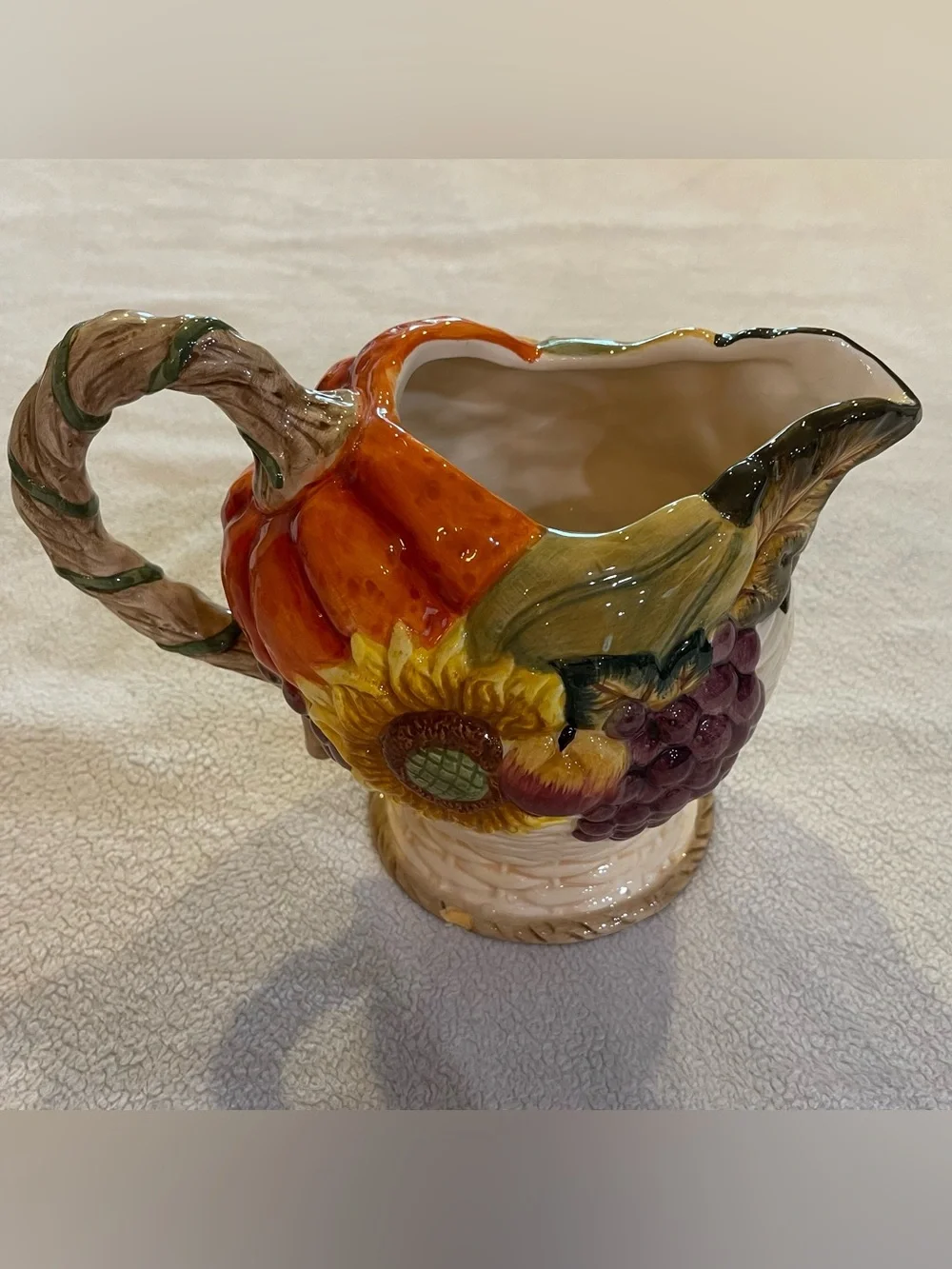Bella Casa Ganz Harvest Pitcher Pumpkin Sunflower Grapes Fall Decor